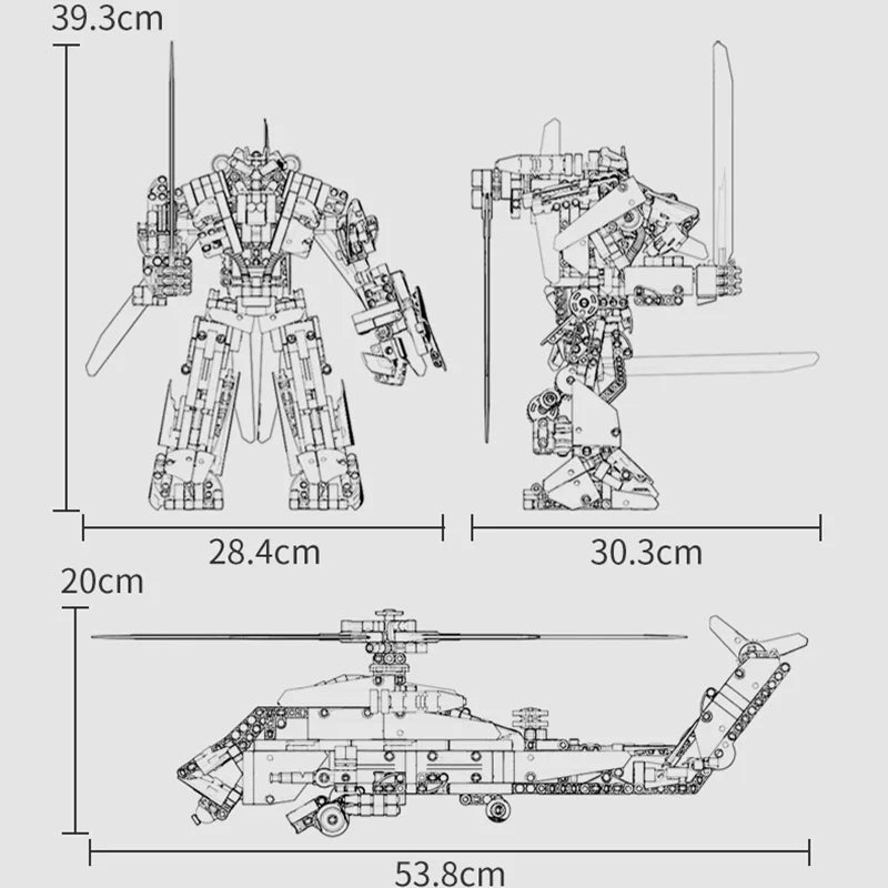 841PCS Technical 2In1 Mechanical Warrior Knight of War Building Blocks Helicopter Armor Robot Model Brick Toy Kid Adult for Gift