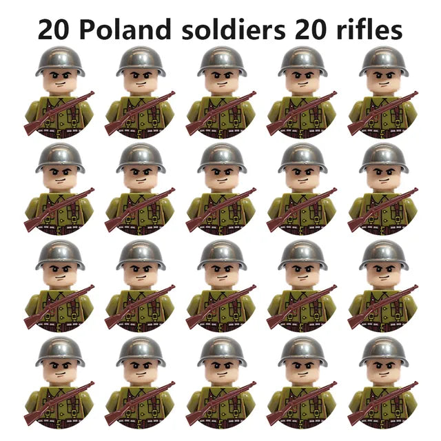 20Pcs/Set WW2 Military Soldier Array Soviet US UK France Japan Canada Italy China Building Blocks With Free Shipping