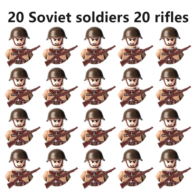 20Pcs/Set WW2 Military Soldier Array Soviet US UK France Japan Canada Italy China Building Blocks With Free Shipping