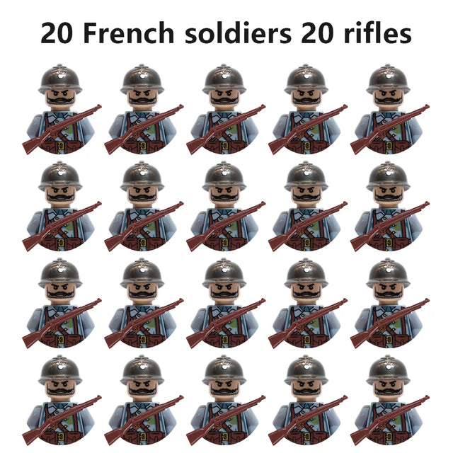 20Pcs/Set WW2 Military Soldier Array Soviet US UK France Japan Canada Italy China Building Blocks With Free Shipping