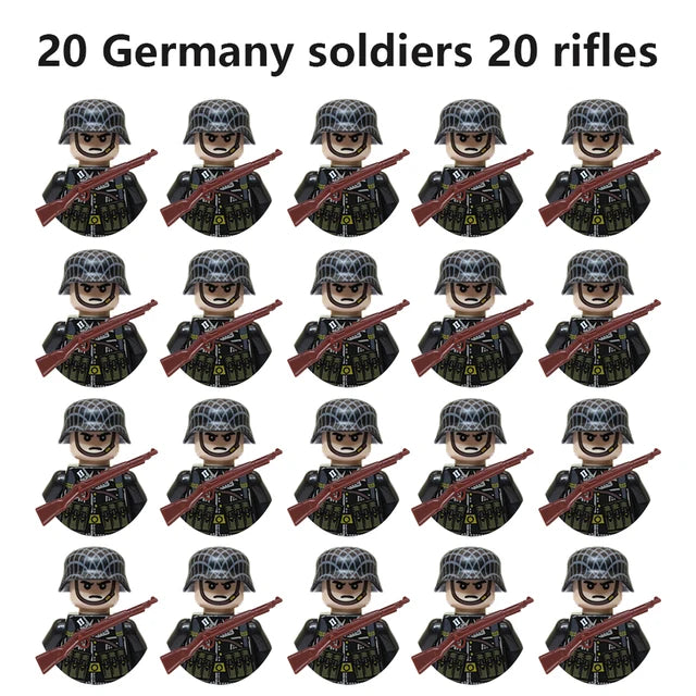 20Pcs/Set WW2 Military Soldier Array Soviet US UK France Japan Canada Italy China Building Blocks With Free Shipping