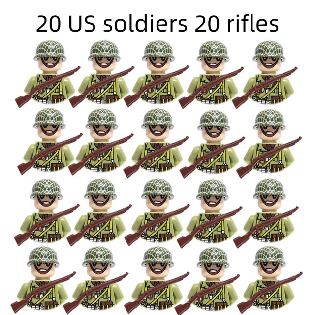 20Pcs/Set WW2 Military Soldier Array Soviet US UK France Japan Canada Italy China Building Blocks With Free Shipping