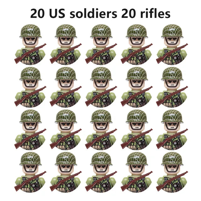 20Pcs/Set WW2 Military Soldier Array Soviet US UK France Japan Canada Italy China Building Blocks With Free Shipping