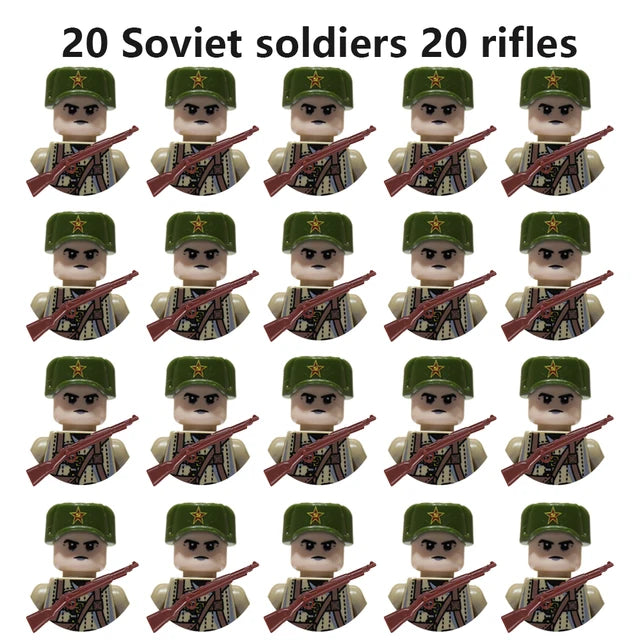 20Pcs/Set WW2 Military Soldier Array Soviet US UK France Japan Canada Italy China Building Blocks With Free Shipping