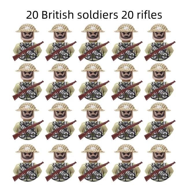 20Pcs/Set WW2 Military Soldier Array Soviet US UK France Japan Canada Italy China Building Blocks With Free Shipping