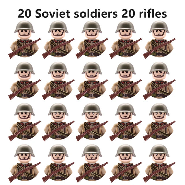 20Pcs/Set WW2 Military Soldier Array Soviet US UK France Japan Canada Italy China Building Blocks With Free Shipping