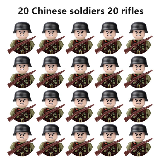 20Pcs/Set WW2 Military Soldier Array Soviet US UK France Japan Canada Italy China Building Blocks With Free Shipping