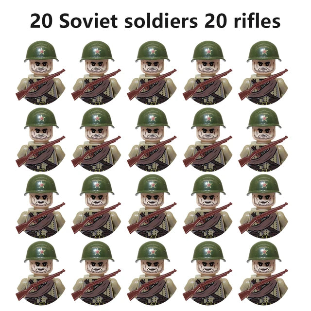 20Pcs/Set WW2 Military Soldier Array Soviet US UK France Japan Canada Italy China Building Blocks With Free Shipping