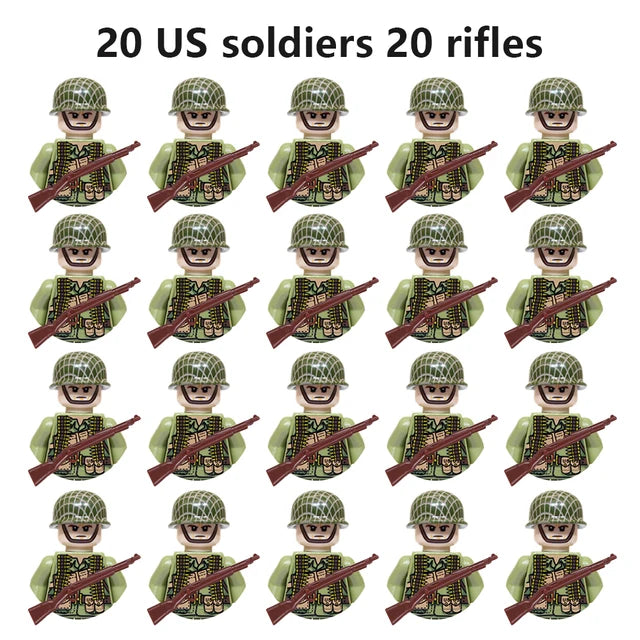 20Pcs/Set WW2 Military Soldier Array Soviet US UK France Japan Canada Italy China Building Blocks With Free Shipping