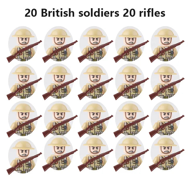 20Pcs/Set WW2 Military Soldier Array Soviet US UK France Japan Canada Italy China Building Blocks With Free Shipping