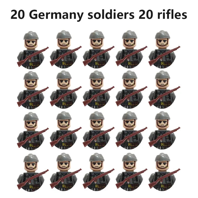 20Pcs/Set WW2 Military Soldier Array Soviet US UK France Japan Canada Italy China Building Blocks With Free Shipping