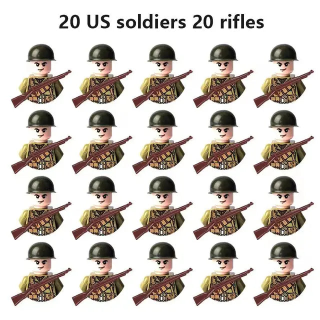 20Pcs/Set WW2 Military Soldier Array Soviet US UK France Japan Canada Italy China Building Blocks With Free Shipping