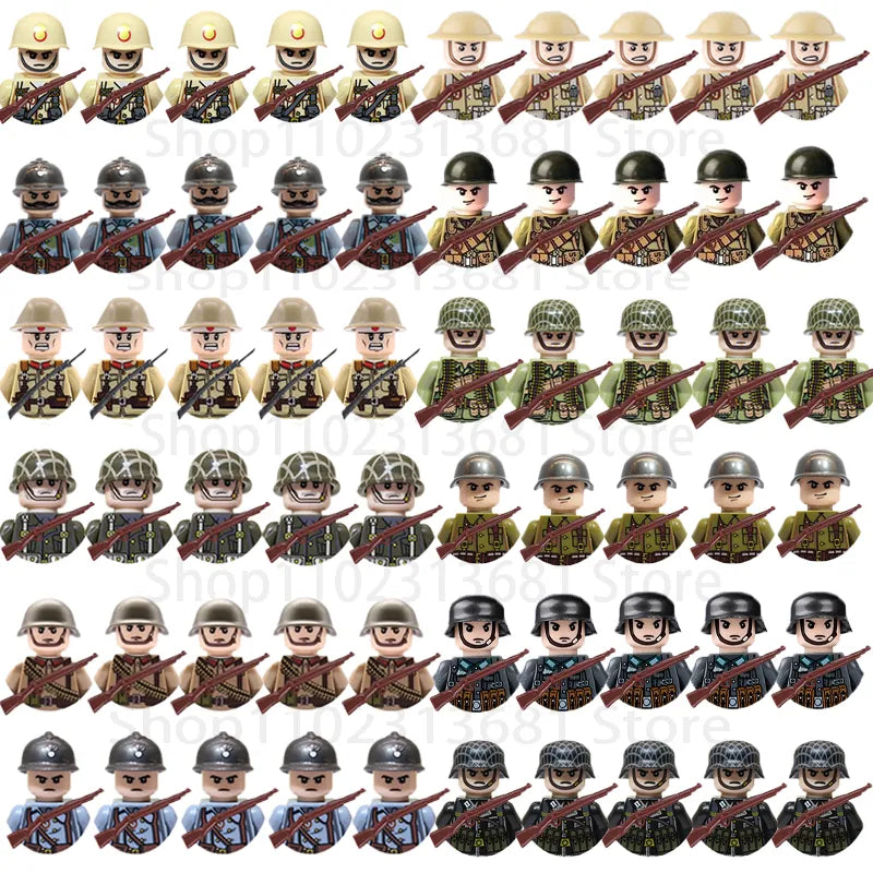 20Pcs/Set WW2 Military Soldier Array Soviet US UK France Japan Canada Italy China Building Blocks With Free Shipping