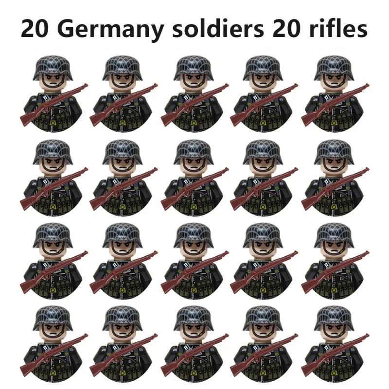 20Pcs/Set WW2 Military Soldier Array Soviet US UK France Japan Canada Italy China Building Blocks With Free Shipping