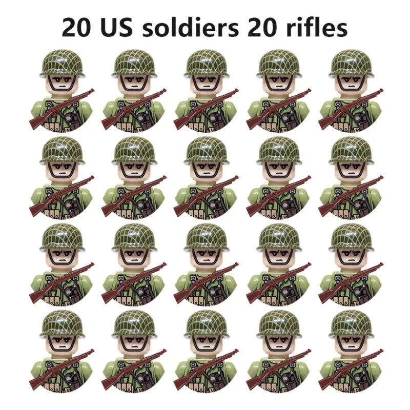 20Pcs/Set WW2 Military Soldier Array Soviet US UK France Japan Canada Italy China Building Blocks With Free Shipping