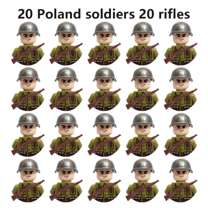 20Pcs/Set WW2 Military Soldier Array Soviet US UK France Japan Canada Italy China Building Blocks With Free Shipping