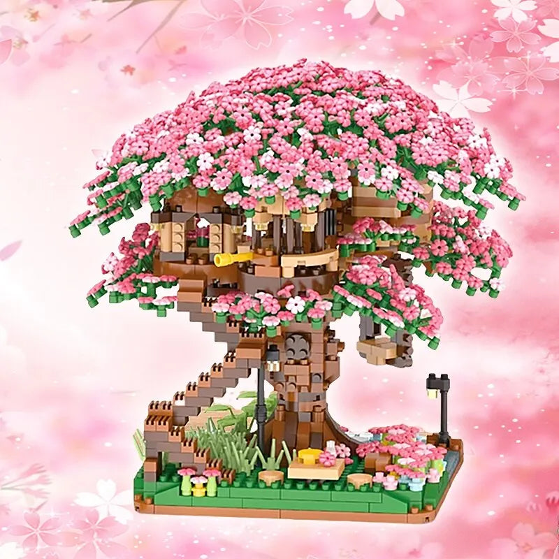 2138PCS Building Blocks Mini Sakura Tree House With Cherry Blossom With Free Shipping