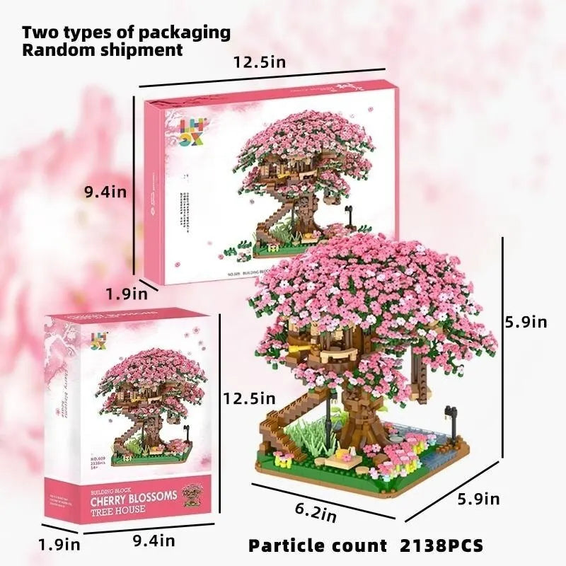 2138PCS Building Blocks Mini Sakura Tree House With Cherry Blossom With Free Shipping