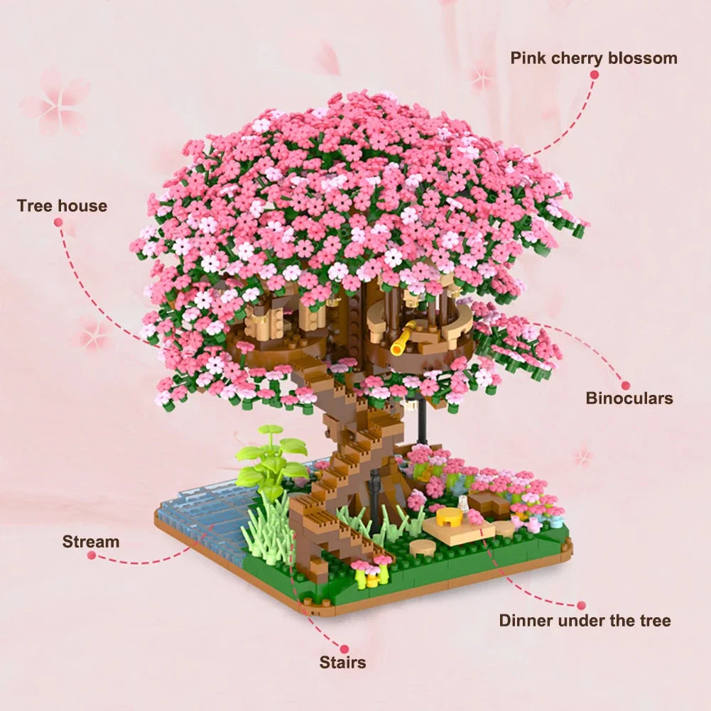 2138PCS Building Blocks Mini Sakura Tree House With Cherry Blossom With Free Shipping