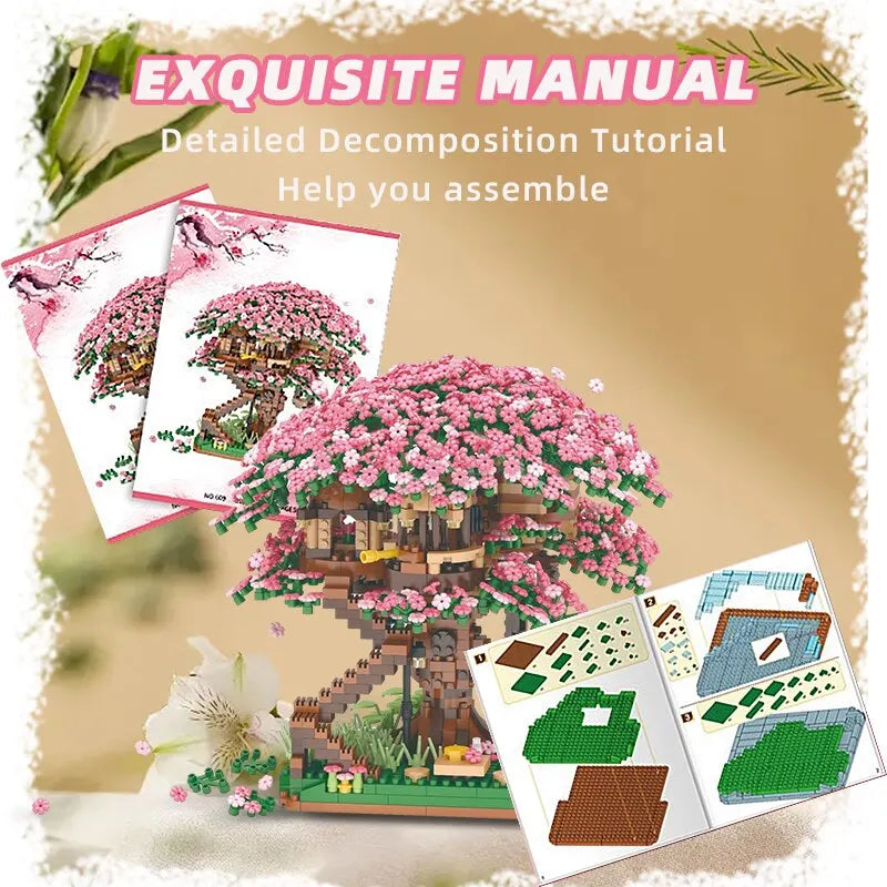 2138PCS Building Blocks Mini Sakura Tree House With Cherry Blossom With Free Shipping