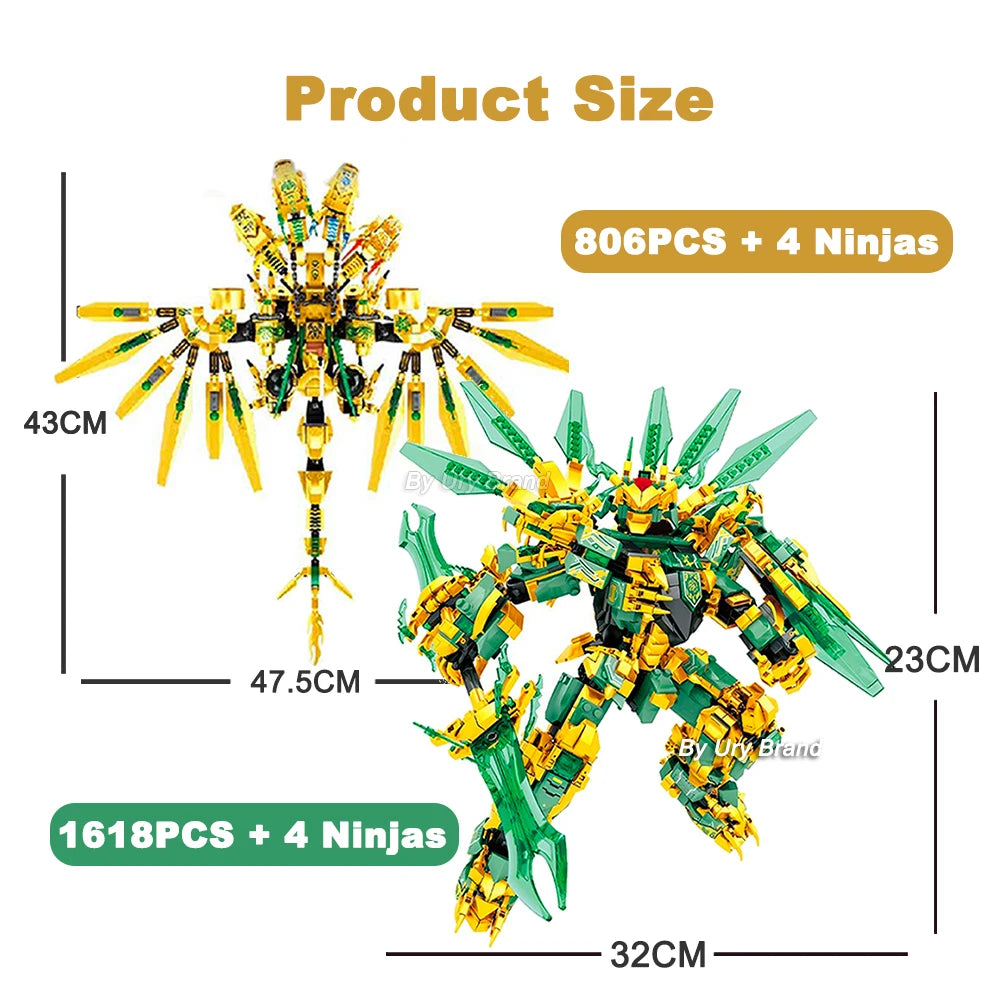 806/1618 Piece Mecha Golded Warrior Ninja And Flying Dragon Upgrade With Free Shipping