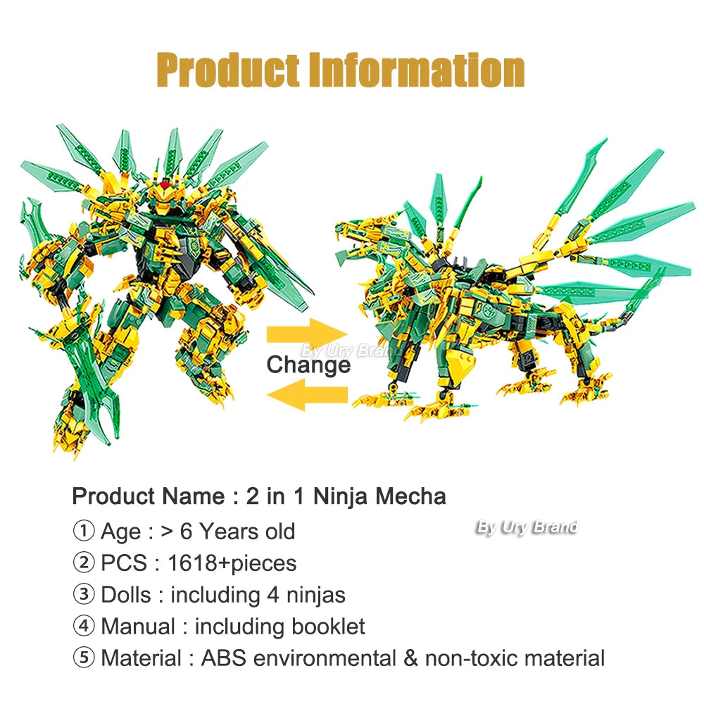 806/1618 Piece Mecha Golded Warrior Ninja And Flying Dragon Upgrade With Free Shipping