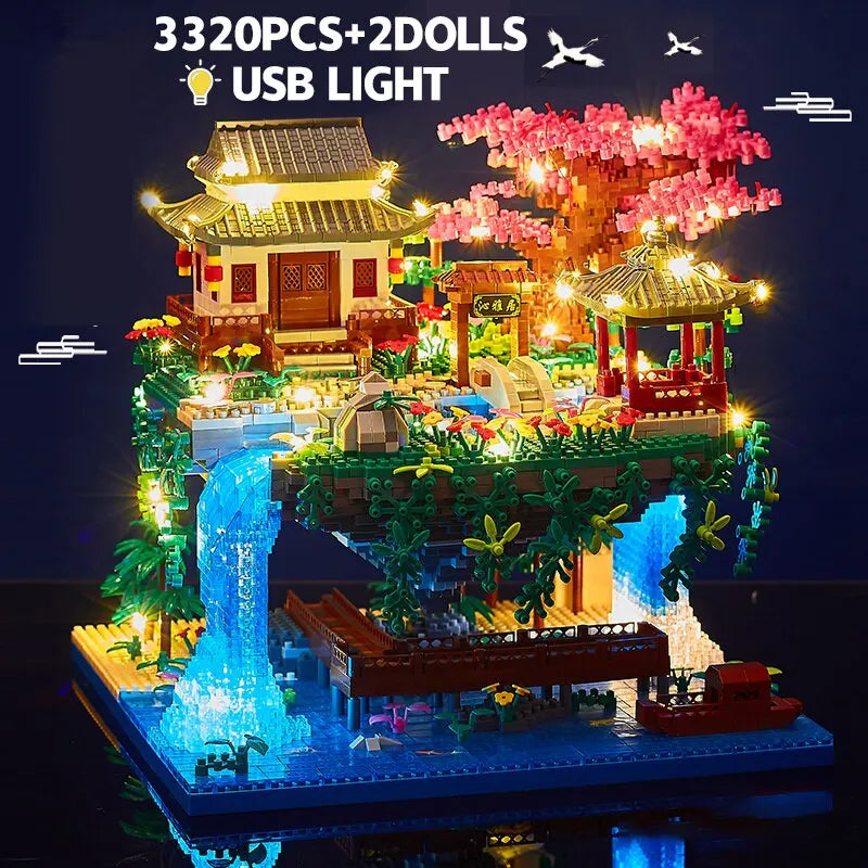 3320PCS Building Blocks Tree House With Garden Waterfall And Lights With Free Shipping