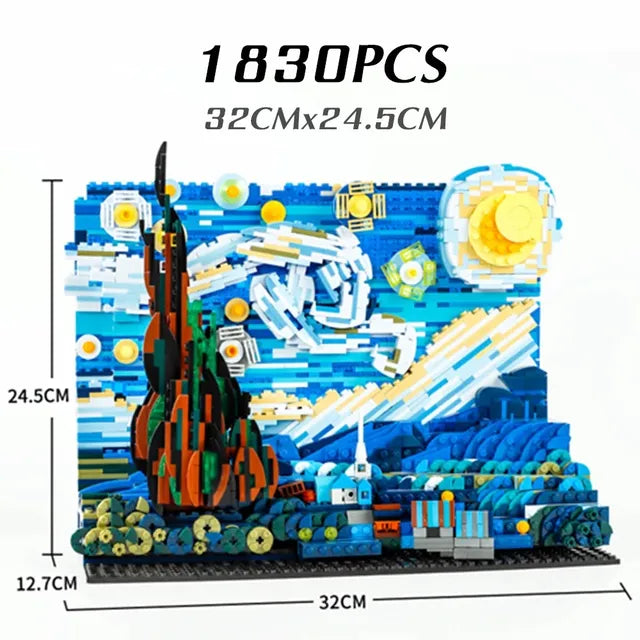 1830/2362 Piece Building Block Set of Vincent Van Gogh's Starry Night Painting Upgrade With Aisle Available With Free Shipping