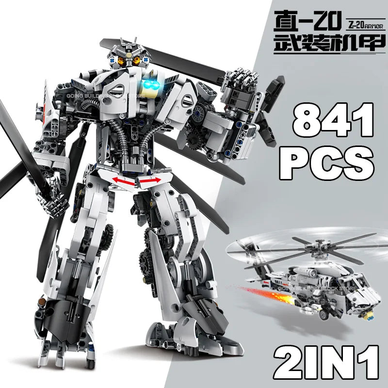 841PCS Technical 2In1 Mechanical Warrior Knight of War Building Blocks Helicopter Armor Robot Model Brick Toy Kid Adult for Gift