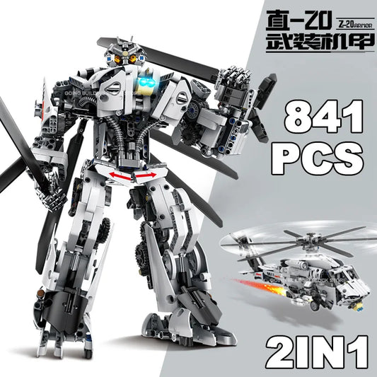 841PCS Technical 2In1 Mechanical Warrior Knight of War Building Blocks Helicopter Armor Robot Model Brick Toy Kid Adult for Gift