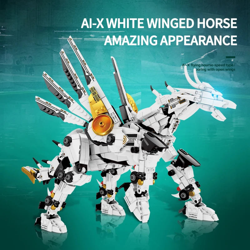 2150PCS White Winged Horse Building Blocks War Mecha Figure Model with Light Assembly Bricks Toy Display Children Christmas Gift