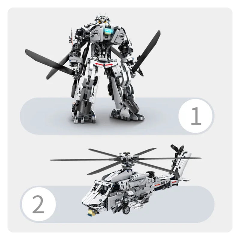 841PCS Technical 2In1 Mechanical Warrior Knight of War Building Blocks Helicopter Armor Robot Model Brick Toy Kid Adult for Gift