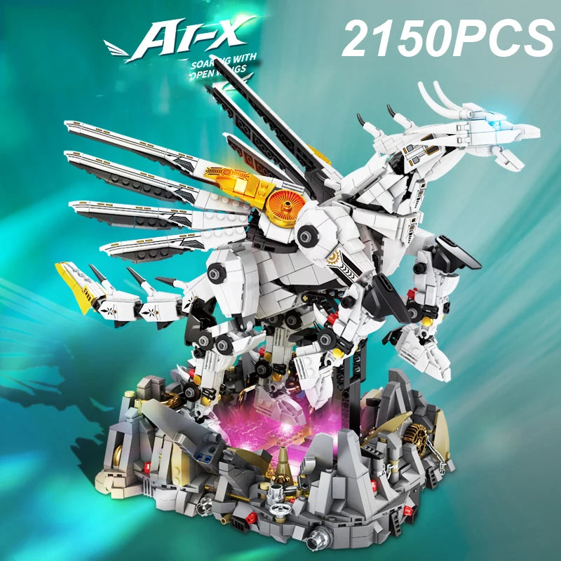 2150PCS White Winged Horse Building Blocks War Mecha Figure Model with Light Assembly Bricks Toy Display Children Christmas Gift